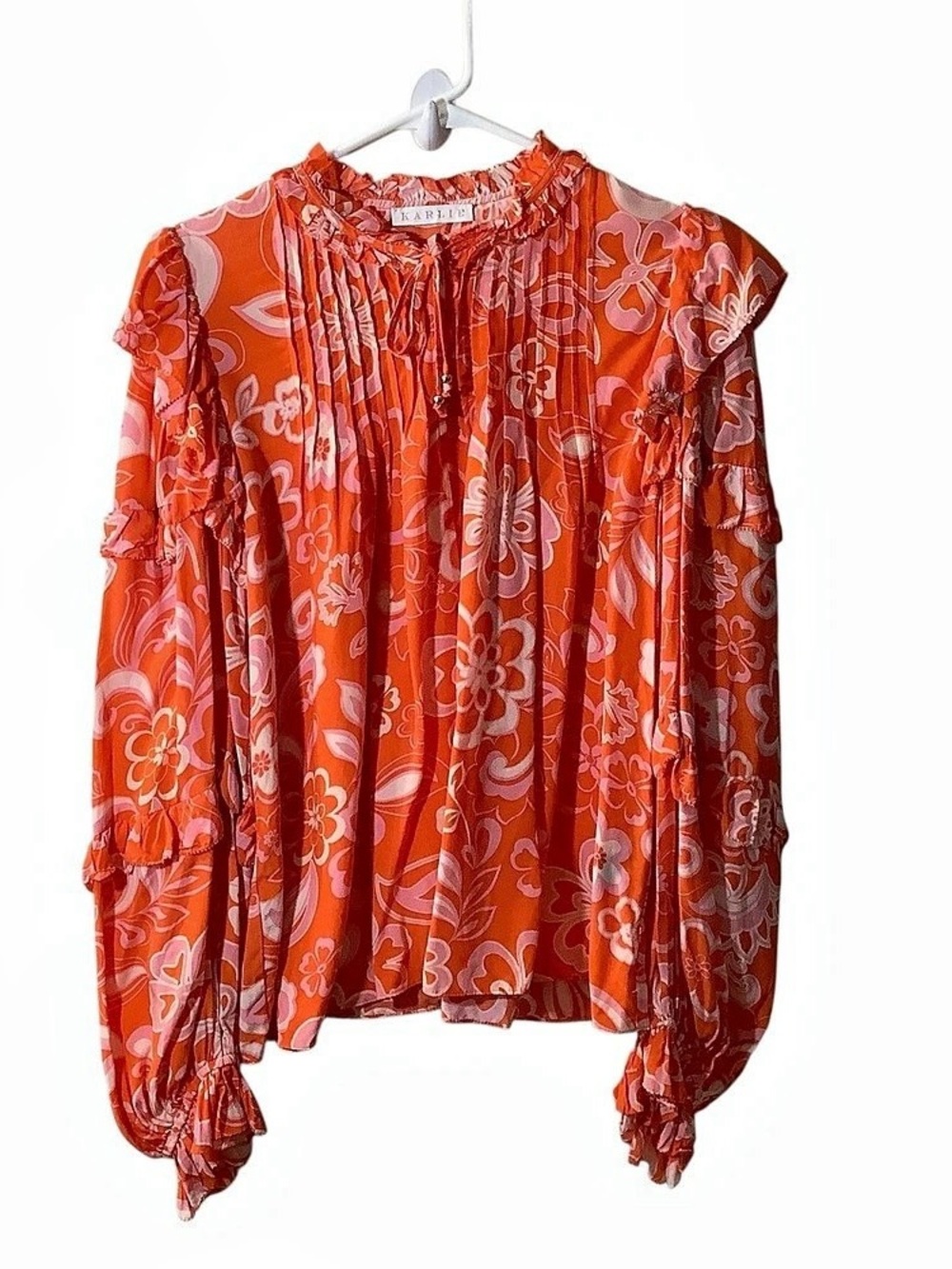 Karlie Floral Puff Sleeve Ruffle Neck Blouse Floral Blouse Long Sleeve